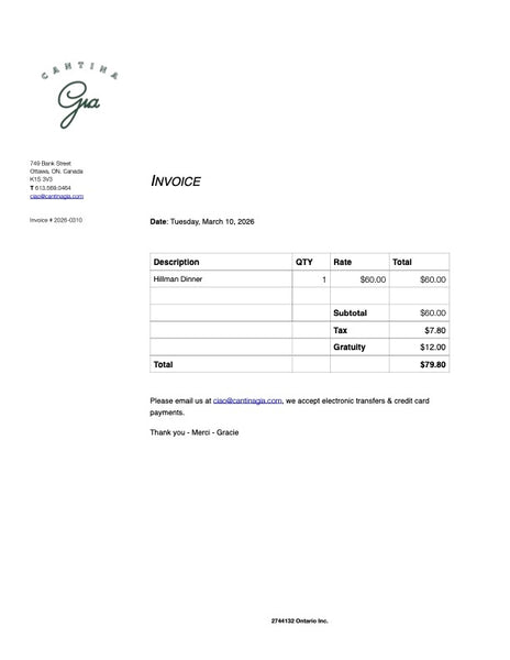 Hillman Dinner - March 10